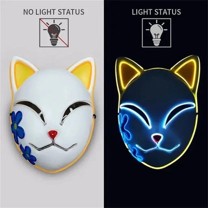 Halloween Cat Face Mask Halloween Glow LED Masks Anime Cosplay Masks Halloween Christmas Party Lighting Cat Masks