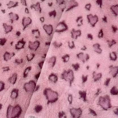Good Pink Soft Mink Rabbit Faux Fur Fabric Love Leopard Dots Print Short Plush Coat Fabric Sewing Diy Warm Outerwear/Blanket