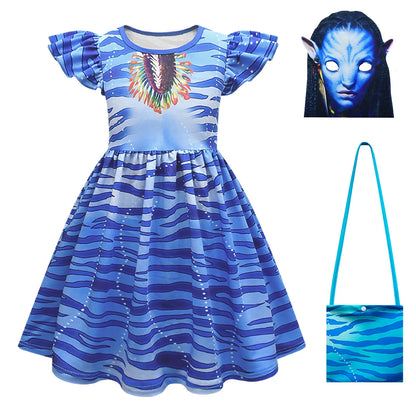 Avatar Cosplay 3D Dress Girl Kids Avataring 2 Cosplay Costume Halloween Party Dress Up Clothes Masks  Fashionable Trend Dress