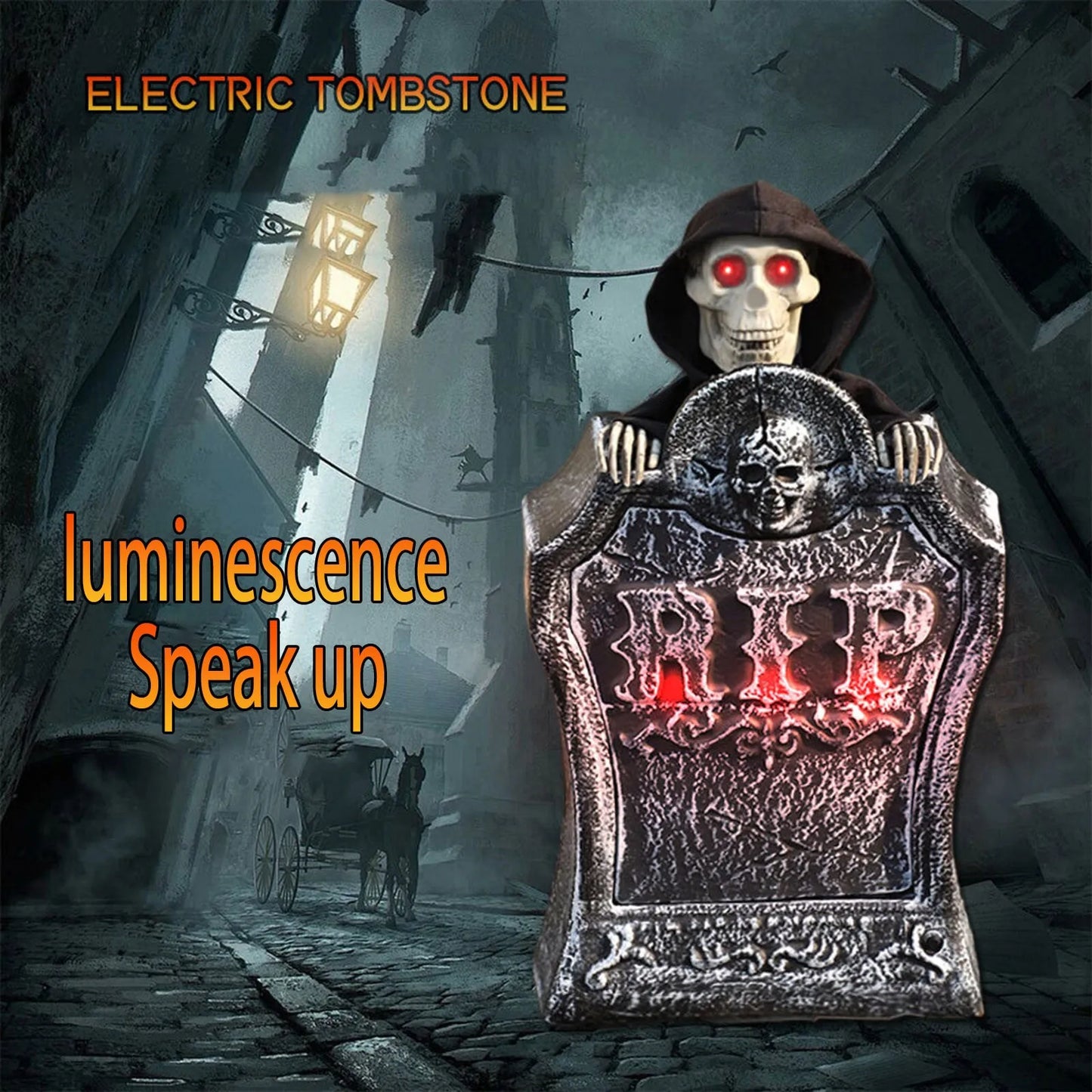 Halloween Haunted House Decor Horror Tombstone Adjustable Lifting Sound and Light Tombstone Halloween Garden Decoration Props