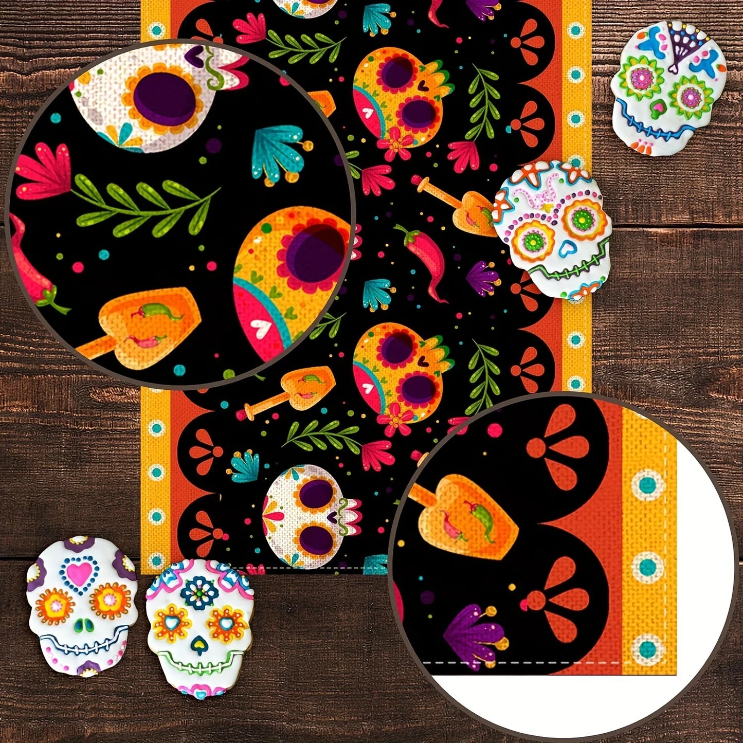 Dia De Los Muertos Linen Table Runners Halloween Sugar Skull Festive Decor Mexico Holiday Home Party Kitchen Dining Table Decor