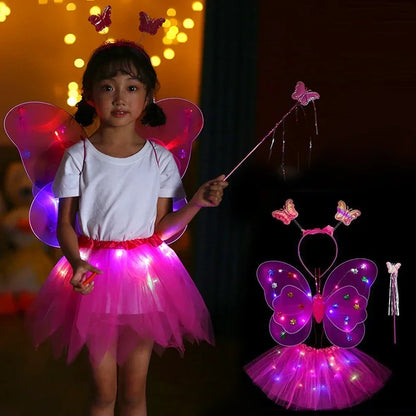 3/4Pcs/Set  Fairy Butterfly Wing Wand Headband Costume Toy Gift Halloween Decoration Double Layers Girls Led Flashing Light