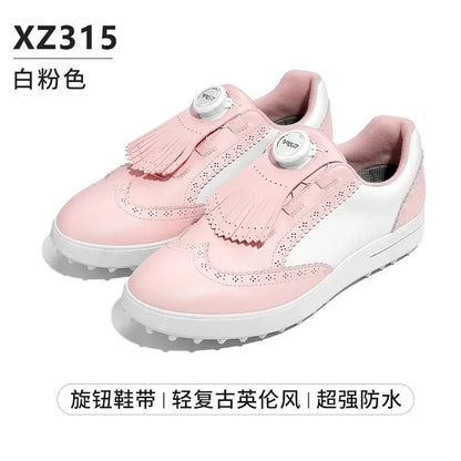 PGM Women Golf Shoes Removable Studs Waterproof Buttons Sports Shoes Non Slip Casual Microfiber Leather Sneakers