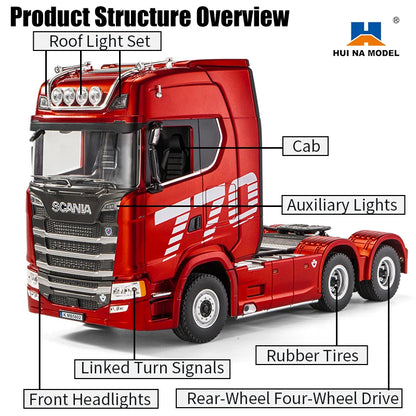 Huina Scania 770s 1:18 Scale RC Tractor Alloy Model Full Proportional Throttle 4WD 19 Channel Remote Control Car Toy for Kids