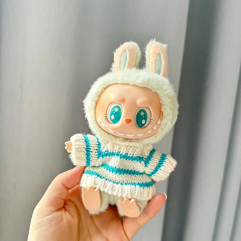 For 17cm Labubu Doll Outfit Clothes Bear Label Hat Love Sweater Set Cute Decoration Little Clothes