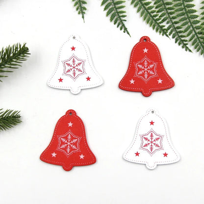 12pcs/Lot DIY White&Red Christmas Printed Wooden Pendants Ornaments for Kids Christmas Gifts Xmas Tree Ornaments Decorations