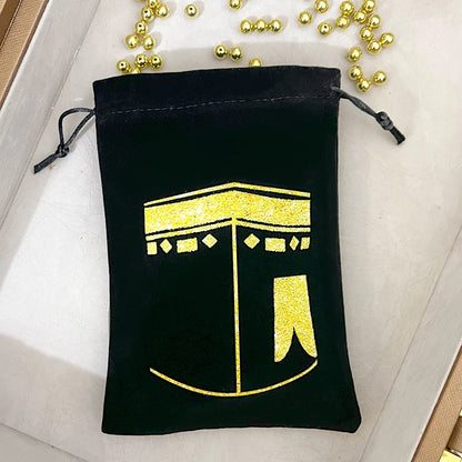 5pcs Black Kaaba Velvet Gift Bags Hajj Mubarak Umrah Mubarak Muslim Islamic Ramadan Kareem Happy Eid Al Adha Decoration  Present