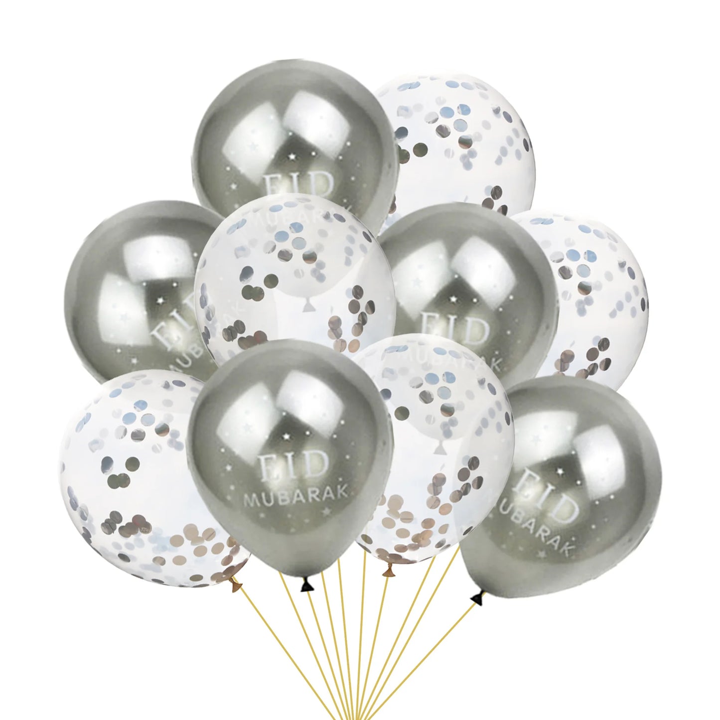 EID MUBARAK Balloons Decor, Ramadan Decoration, Silver and Gold, Islamic Muslim, Eid Mubarak Favors, Party Supplies, 10Pcs