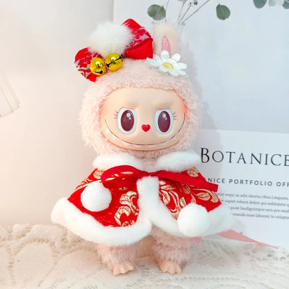 New Year Labubu Outfit for 17cm Mini Doll Chinese Style Matched Red Clothes Accessories