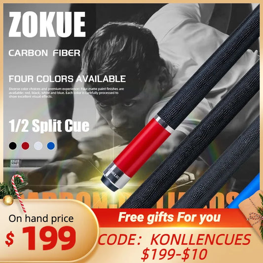ZOKUE Elite Series Carbon Fiber Pool Cue Low Deflection Full Carbon Technology Cue Stick for Beginner Primary Pool Stick