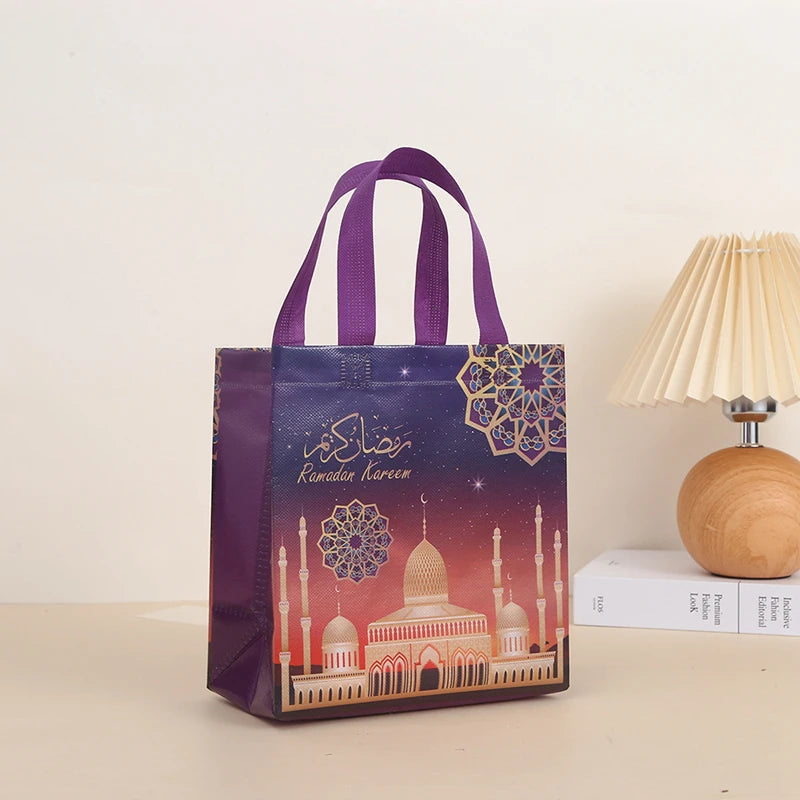 2024 Ramadan Kareem Gift Bags Nonwoven Candy Cookie Snack Packaging Bag Box Eid Mubarak Muslim Islamic Festival Party Supplies