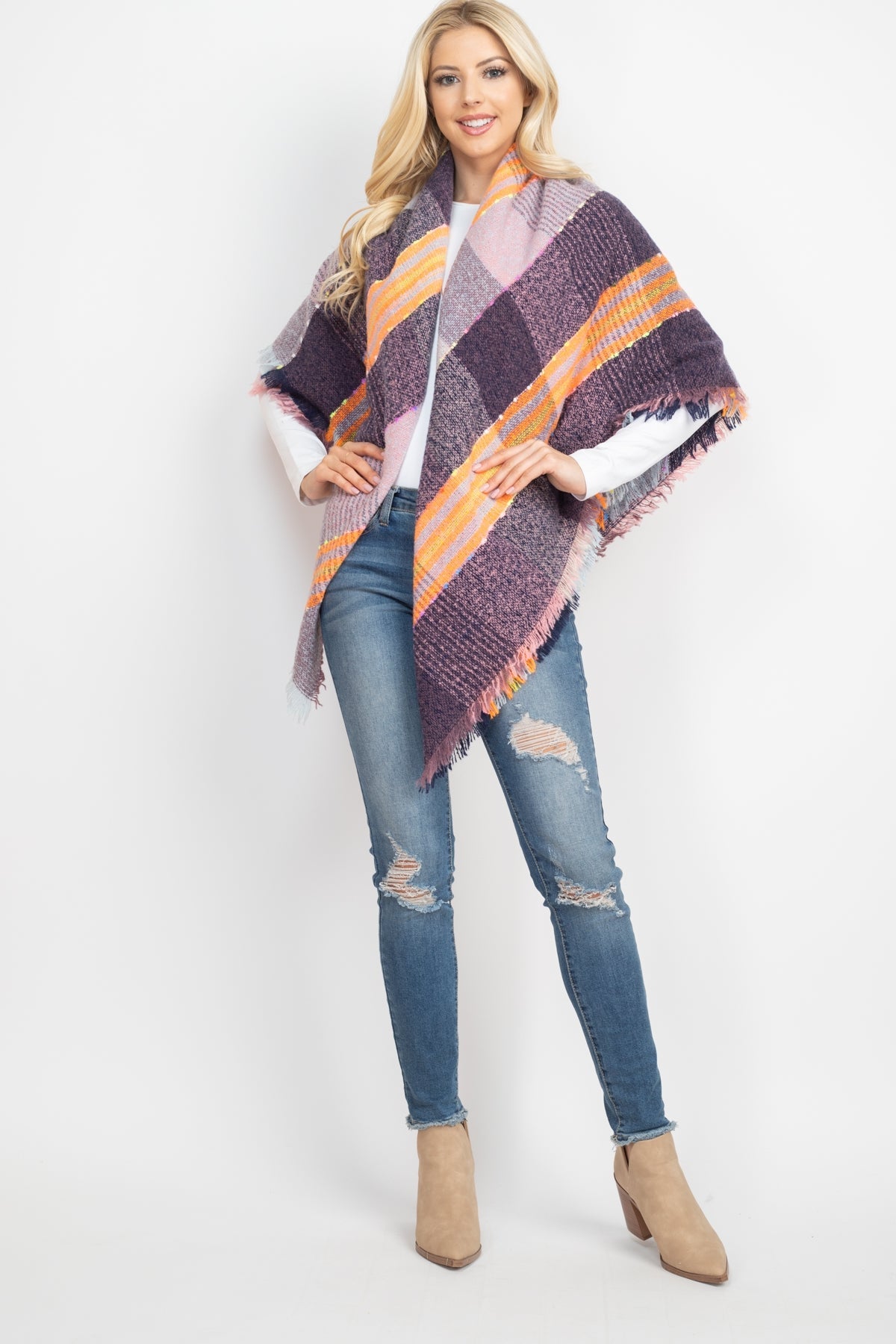 Multi Color Blanket Fringed Scarf