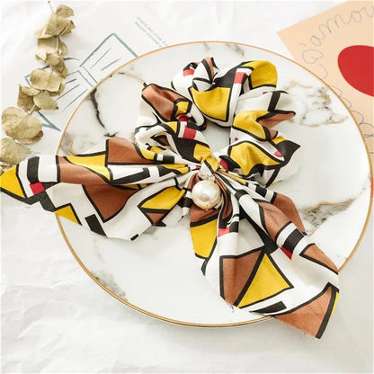 Fashion Bowknot Ponytail Holder Elastic Hair Bands for Girls Flower Printing Hair Accessories Women Hairband Ribbon Headwear