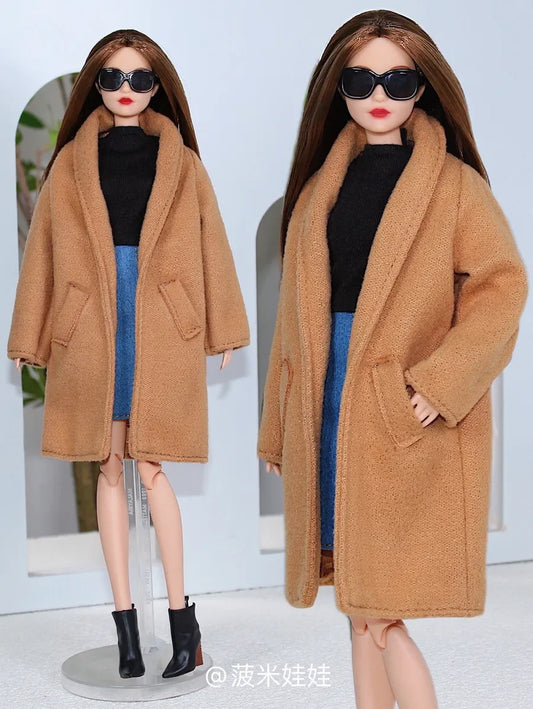 Long Brown Suit Coat  /Woolen Clothes Overcoat Clothing Outfit for 1/6 BJD Xinyi FR ST Barbie Doll / 30cm Doll Clothes Xmas