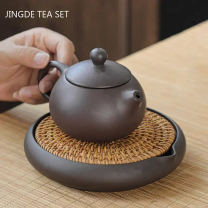 Hand-Woven Rattan Purple Clay Kettle Base Tea Tray Dry Bubble Teapot Cushion Heat Insulation Pot Cushion Tea Set Accessories