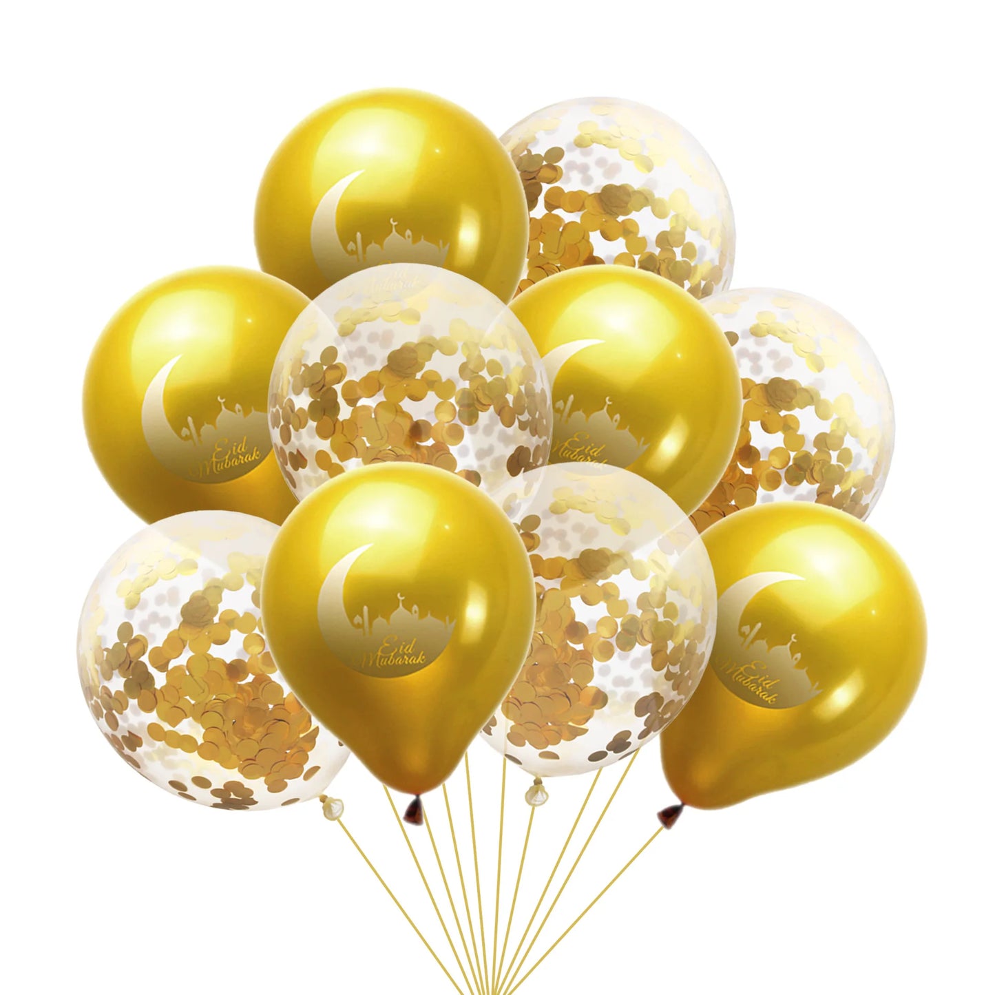 EID MUBARAK Balloons Decor, Ramadan Decoration, Silver and Gold, Islamic Muslim, Eid Mubarak Favors, Party Supplies, 10Pcs