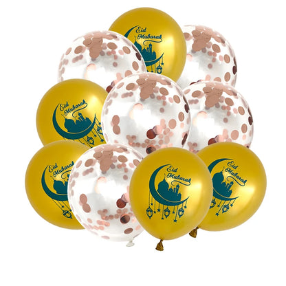 10pcs Eid Mubarak Metal Latex Balloon Ramadan Kareem Decoration Air Globos Ramadan Mubarak Muslim Islamic Festival Party Decor
