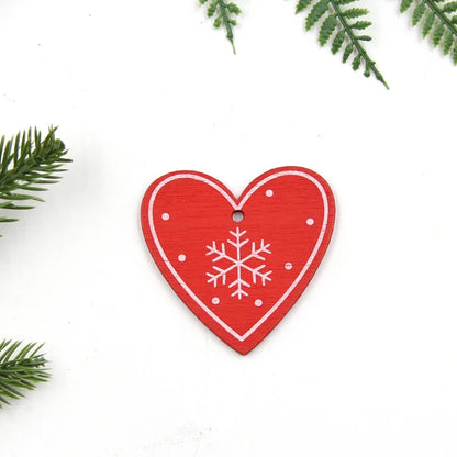 12pcs/Lot DIY White&Red Christmas Printed Wooden Pendants Ornaments for Kids Christmas Gifts Xmas Tree Ornaments Decorations