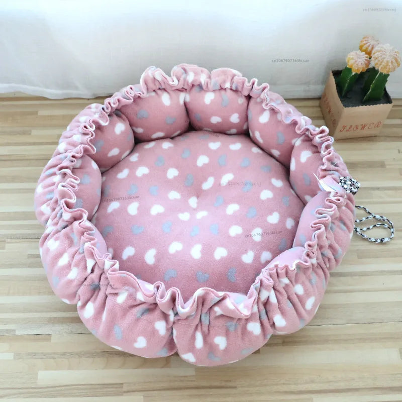 Round Dog Cat Bed Basket Warm Plush Cats Cushion Pet Bag Mat Winter House Soft Nest Puppy Sleeping Sofa for Small Dogs Cat