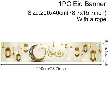 Eid Mubarak Outdoor Banner Flag Ramadan Decoration for Home 2024 Islamic Muslim Party Decor Gifts Ramadan Kareem Eid Al-Adha
