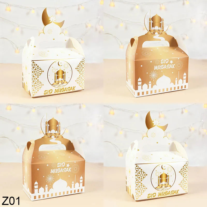 8pcs/Set Eid Mubarak Cake Favor Boxes Ramadan Candy Chocolates Gift Box Muslim Party Ramadan Kareem Eid Al Adha Party Favor Box