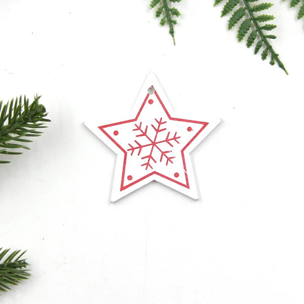 12pcs/Lot DIY White&Red Christmas Printed Wooden Pendants Ornaments for Kids Christmas Gifts Xmas Tree Ornaments Decorations