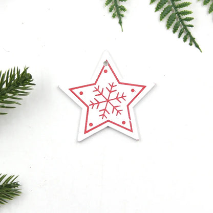 12pcs/Lot DIY White&Red Christmas Printed Wooden Pendants Ornaments for Kids Christmas Gifts Xmas Tree Ornaments Decorations