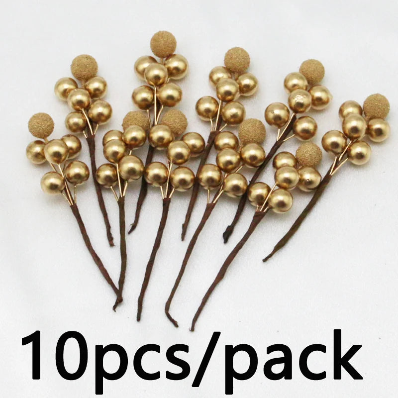 (10 Pcs/Pack) 10cm Christmas Tree Berry Decoration Simulation Yangmei Golden Berry Bouquet False Plant Wreath Home Decoration