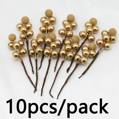(10 Pcs/Pack) 10cm Christmas Tree Berry Decoration Simulation Yangmei Golden Berry Bouquet False Plant Wreath Home Decoration