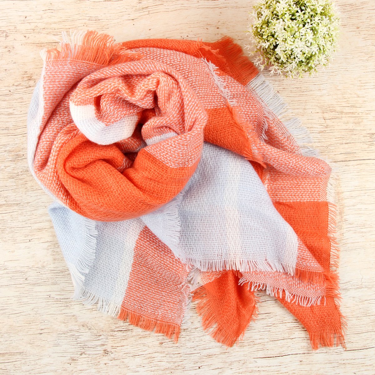 Orange Blanket Fringed Scarf