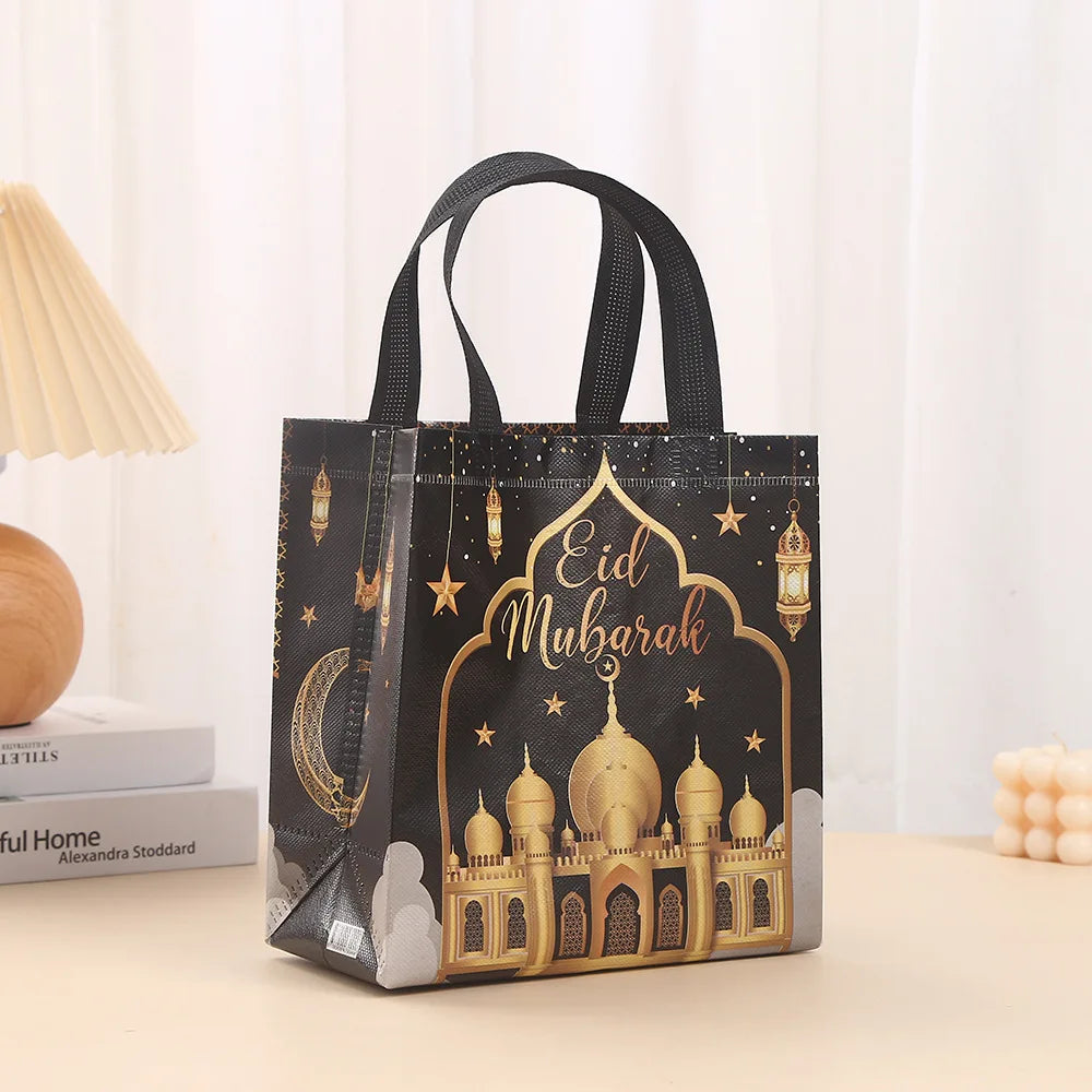 4Pcs Eid Mubarak Gift Bag Ramadan Kareem Nonwoven Pouch Cookie Candy Packaging Bags Muslim Islamic Ramadan Party Decor Supplies