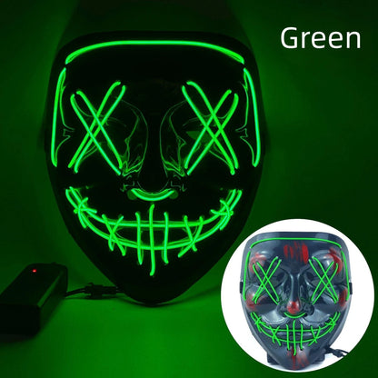 Hot Sale Halloween Glowing Scary Face Mask Luminous LED Purge Mask Neon Light Up Horror Party Mask Cosplay Costume Supplies