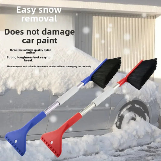 Car Snow Brush Ice Scraper Aluminum Alloy Long Handle EVA Sponge Grip Flexible Nylon Bristles Auto Windshield Snow Removal Broom