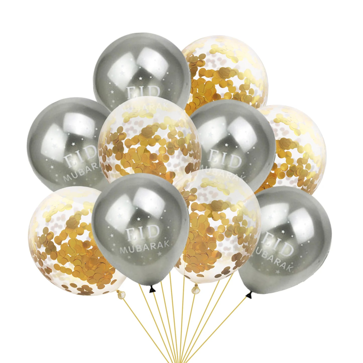 EID MUBARAK Balloons Decor, Ramadan Decoration, Silver and Gold, Islamic Muslim, Eid Mubarak Favors, Party Supplies, 10Pcs