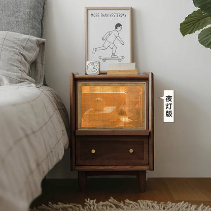 Nightstands Rattan Weaving Bedroom Furniture Bedside Table Multifunctional Small Side Storage Cabinet Solid Wood Night Stand