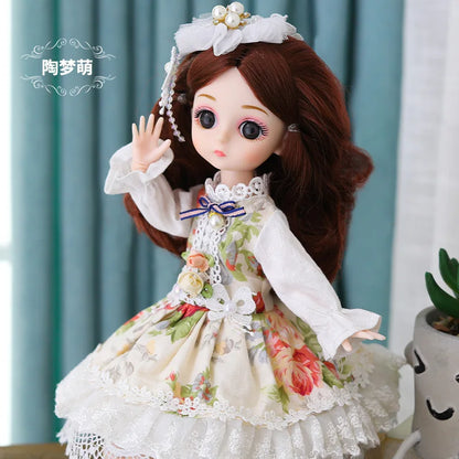 New 30cm BJD Doll Toy for Girls Children Retro Classic Wedding Dress Lolita Noble Rabbit Girl Holiday Birthday Gift Long Hair