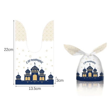 20Pcs Eid Mubarak Candy Gift Bags Rabbit Ears Cookie Packaging Islamic Muslim Party Supplies 2024 Ramadan Kareem Home Decoration