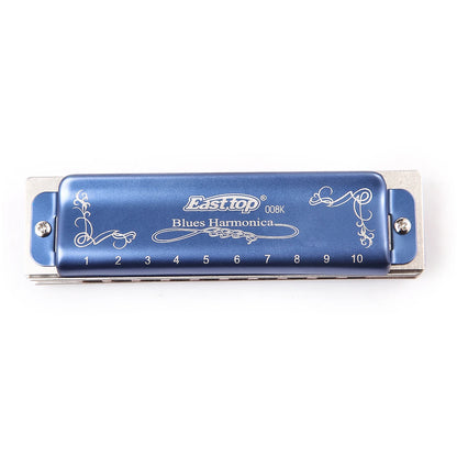 East Top Diatonic Harmonica 10 Holes Blues Harmonica Blue T008K With Case Professional Harmonica for Beginner Students Adults