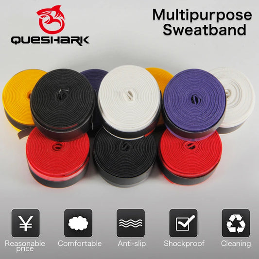 QUESHARK 10 Pcs Coated Anti-Slip Breathable Tennis Racket Sweat Bands Tapes Fishing Rods Badminton Racket Over Grip Wrap Tapes