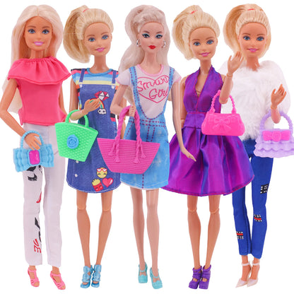 5Pcs Set of Barbies Doll Toy Clothes Accessories Barbies Clothes for Barbie Doll&1/6 BJD Blythe Shoes Mini Dress Bags Toy
