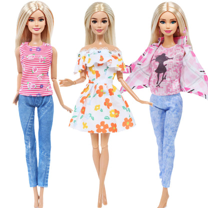 5 Set 3 Set Handmade Fashion Outfit Daily Casual Wear Blouse Shirt Vest Bottom Pants Skirt Clothes for Barbie Doll Accessories