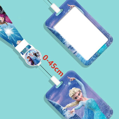 Disney Frozen Access Card Holder Lanyard Student ID Campus Bus Card Cover Elsa Anna Girls Elastic Rope Badge Reel Work Card Case
