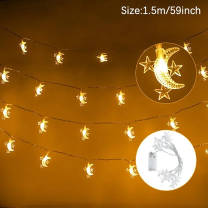 Moon Star Led String Lights Eid Mubarak Decor Ramadan Decoraion for Home 2024 Ramada Kareem Muslim Islam Al Adha Party Supplies