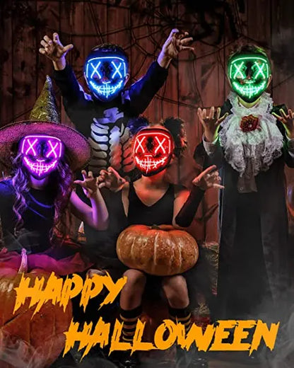 Light Up Mask LED Mask Scary Halloween Mask Glow Neon Festival Mask Costume Mask With Lighting Modes El Wire for Men Women Kids