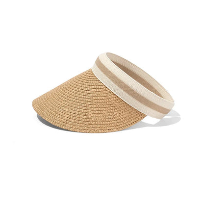 Adult Child Woman's Sun Visor Hats Female Bowknot Visor Caps Hand Made DIY Straw Summer Cap Casual Empty Top Hat Beach