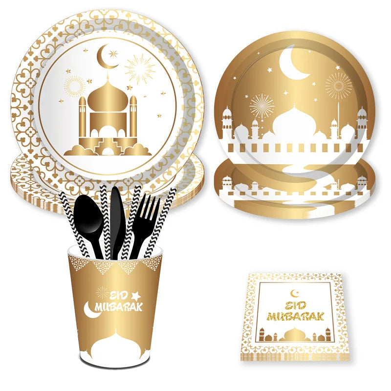 2022 Eid Mubarak Disposable Tablecloth Table Runner Banner Balloons Islamic Muslim Party Decor Ramadan Kareem Eid Al Adha Gift