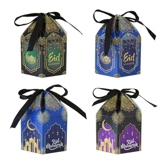 4/8Pcs Eid Mubarak Gift Box Candy Cookie Packaging Box Eid Al-Fitr Gift Bag 2024 Ramadan Kareem Muslim Party Decoration Supplies