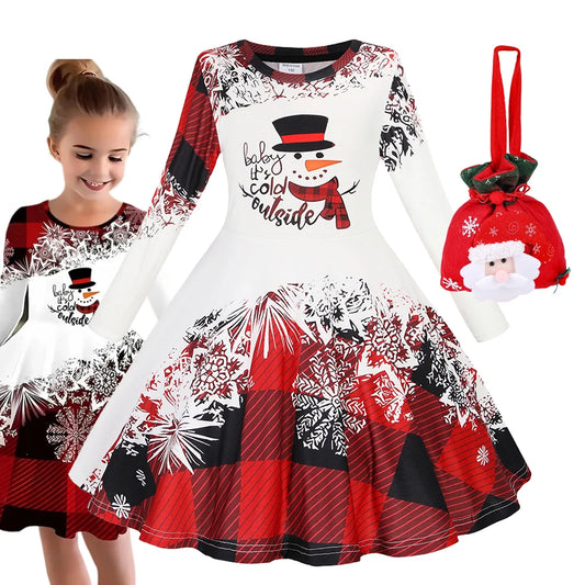 2024 Christmas Dress Girls Princess Casual Dress Children Long Sleeve Birthday Carnival Party Clothes