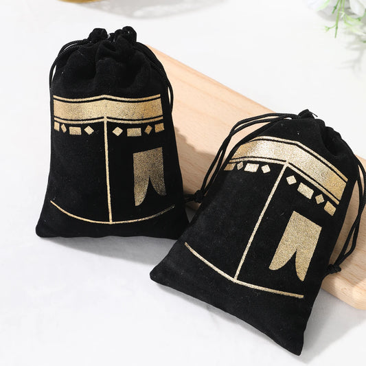 6pcs Eid Mubarak Bags Black Velvet Gift Kareem Ramadan Candy Bags Muslim Islamic Home Family Party Decorations Eid Al-Fitr 2024