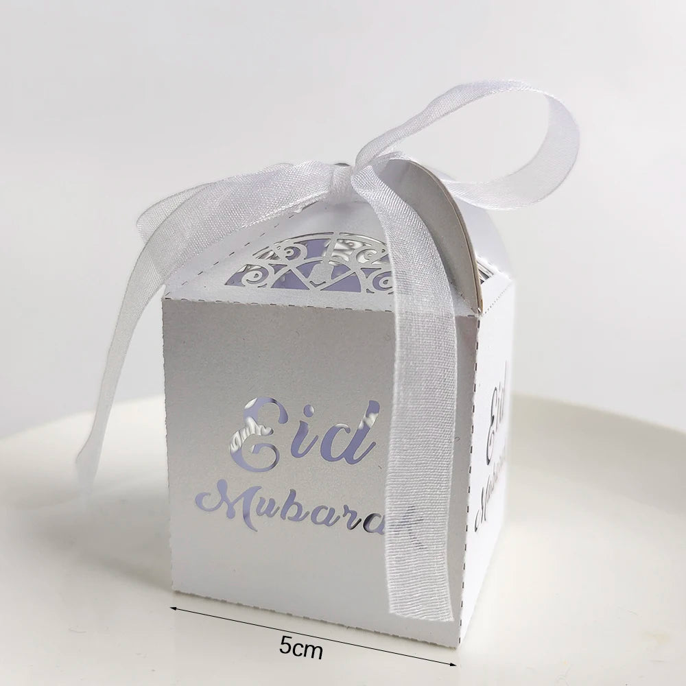 10Pcs Eid Mubarak Gift Box Ramadan Gift Packages Gold Hollow Eid Mubarak Candy Cake Box Eid Mubarak Decoration 2024 Muslim Party